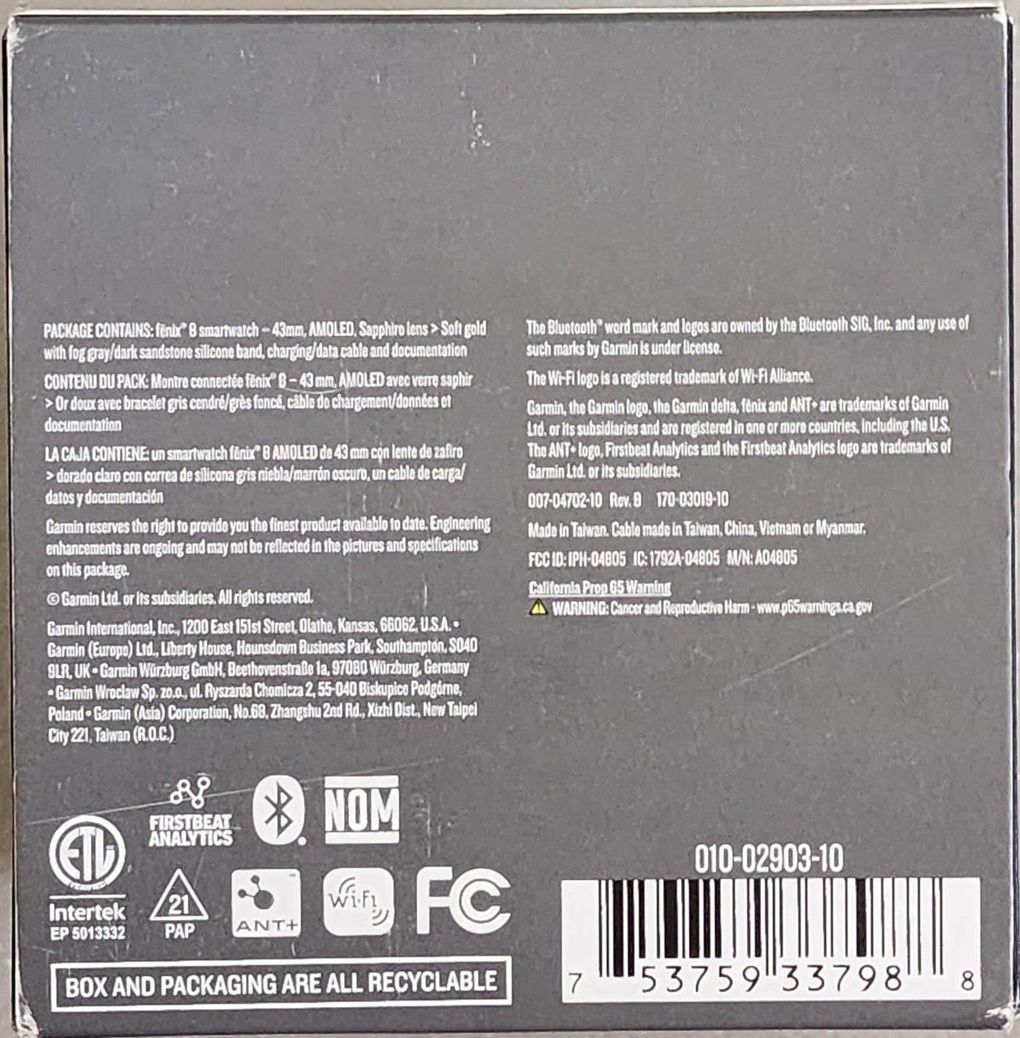 Garmin fenix 8 Soft Gold 43mm Sapphire with Gray and Sandstone Band 010-02903-10