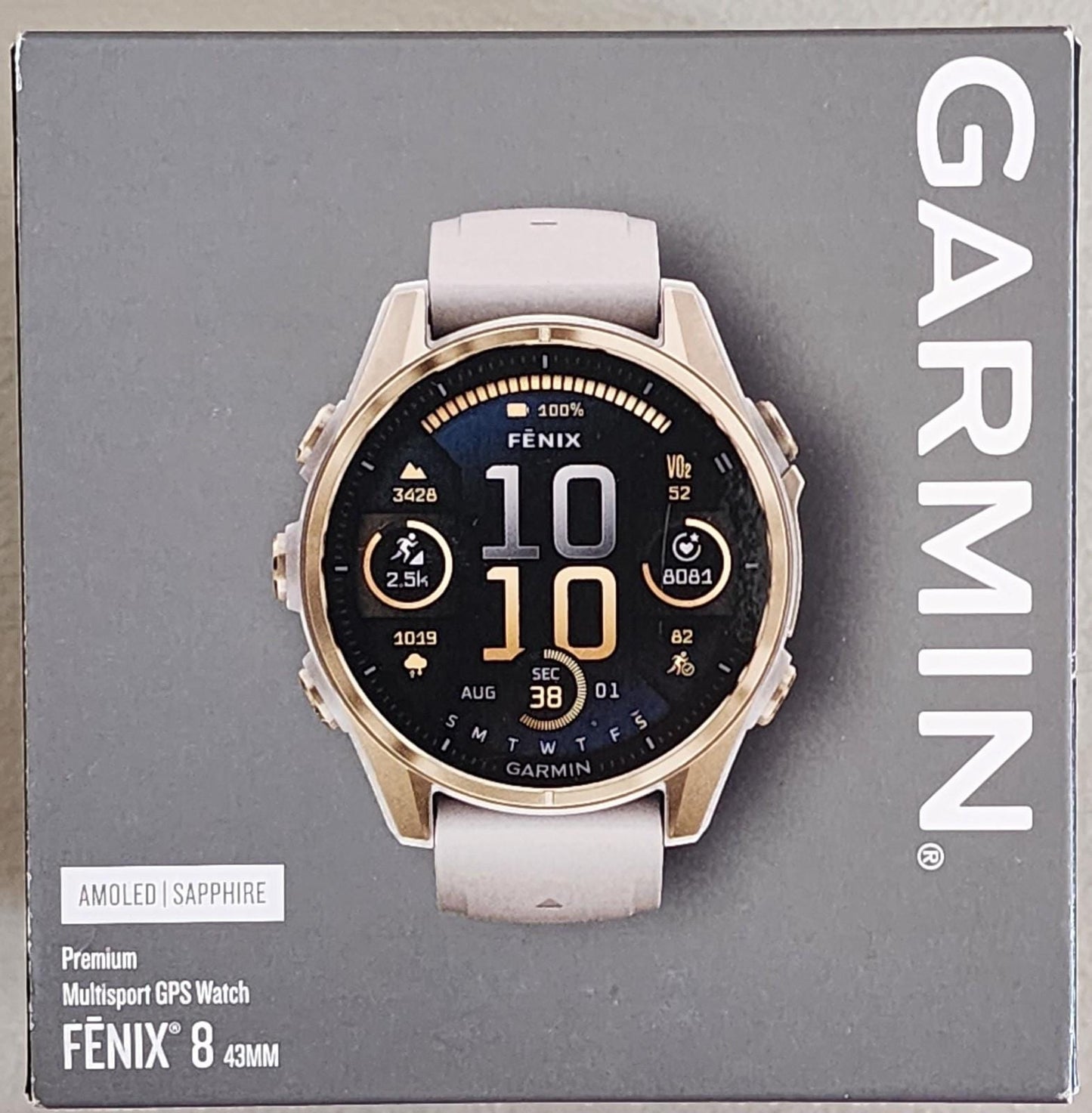 Garmin fenix 8 Soft Gold 43mm Sapphire with Gray and Sandstone Band 010-02903-10